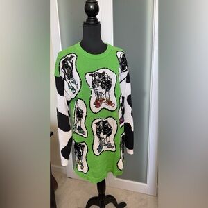 Vintage! Cache Green and Black Beaded Sequin Cow Sweater